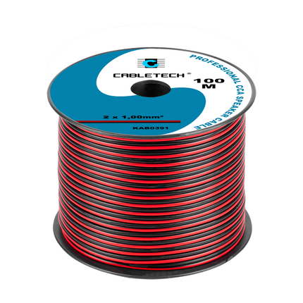 Cabletech Speaker kabel luidsprekersnoer CCA rood / zwart 2x 1mm Haspel 100m