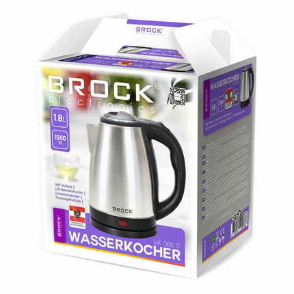 Brock RVS Waterkoker 1,8L – 1500W – LED Verlichting – 360° Draaibare Voet – Automatische Uitschakeling – WK 0616 S