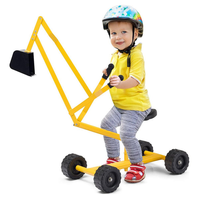 Trendmix Graafmachine Zandbak voor Kinderen Geel - Buitenspeelgoed - 360 Graden Draaibare Stoel - Handmatige Graafmachine Met Wielen - Zandbak Kraan