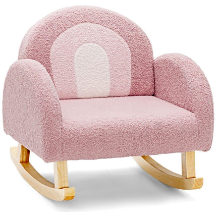 Trendmix Schommelstoel Kinderen Teddy Stof Roze regenboog - Kinderzetel - Schommelzitje - 50,8 x 49,5 x 50,8 cm