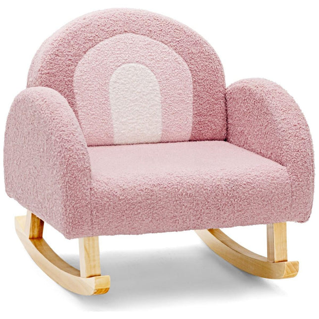 Trendmix Schommelstoel Kinderen Teddy Stof Roze regenboog - Kinderzetel - Schommelzitje - 50,8 x 49,5 x 50,8 cm
