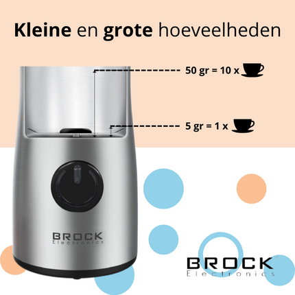 Brock Elektrische Koffiemolen Zilver - Koffiebonen Maler - Voor Kruiden, Noten & Specerijen - Snel & Stil - BPA-vrij - RVS Mes