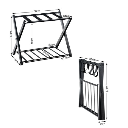 Trendmix Opvouwbaar Bagagerek Kofferstandaard - Bagagerek met Schoenenplank - Metaal Zwart 68 x 44 x 57 cm