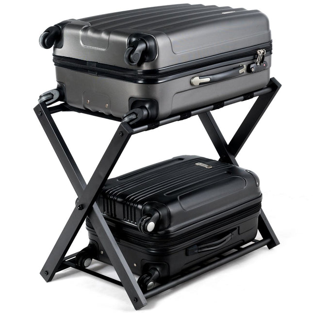Trendmix Opvouwbaar Bagagerek Kofferstandaard - Bagagerek met Schoenenplank - Metaal Zwart 68 x 44 x 57 cm