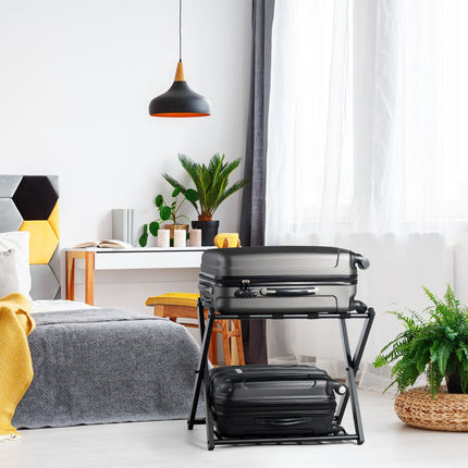 Trendmix Opvouwbaar Bagagerek Kofferstandaard - Bagagerek met Schoenenplank - Metaal Zwart 68 x 44 x 57 cm