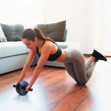 Rebel Active Fitness Roller Ab Roller Enkel Wiel - Buikspierwiel - Trainingswiel - Incl Kniemat - Ab Wheel - Buikspierwiel - Zwart