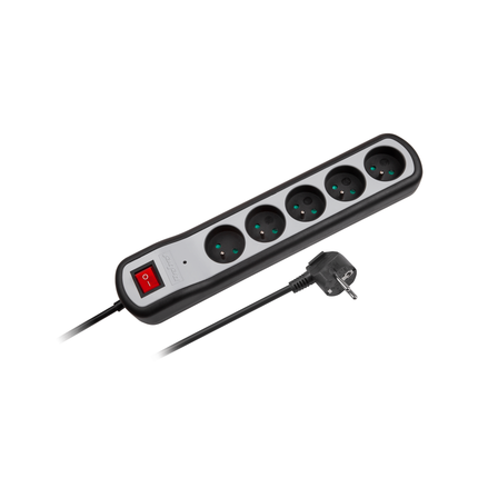 Verlengsnoer met stekkerdoos 5 voudig - schakelaar - overspanningsbeveiliging - 3 meter snoer 3x 1,5mm2 - penaarde - kinderbeveiliging
