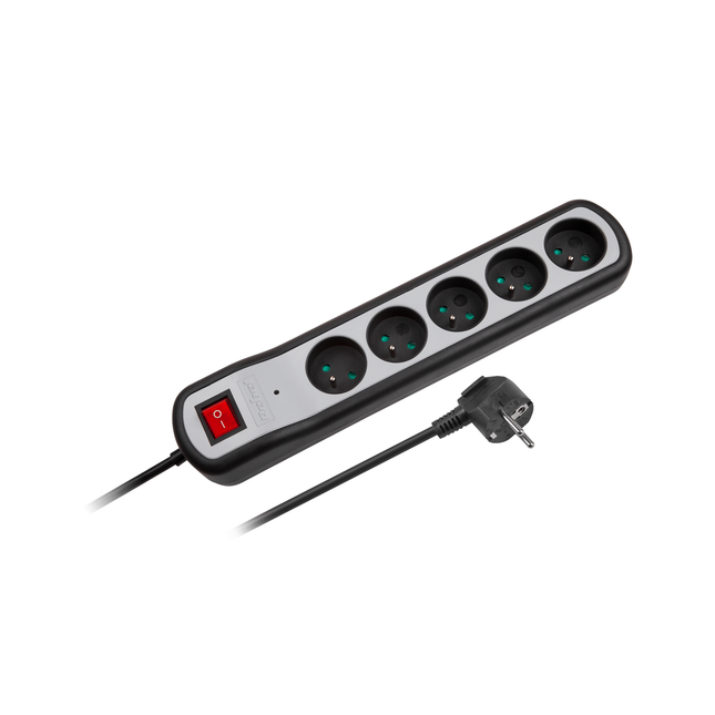 Verlengsnoer met stekkerdoos 5 voudig - schakelaar - overspanningsbeveiliging - 3 meter snoer 3x 1,5mm2 - penaarde - kinderbeveiliging