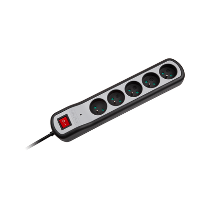 Verlengsnoer met stekkerdoos 5 voudig - schakelaar - overspanningsbeveiliging - 3 meter snoer 3x 1,5mm2 - penaarde - kinderbeveiliging