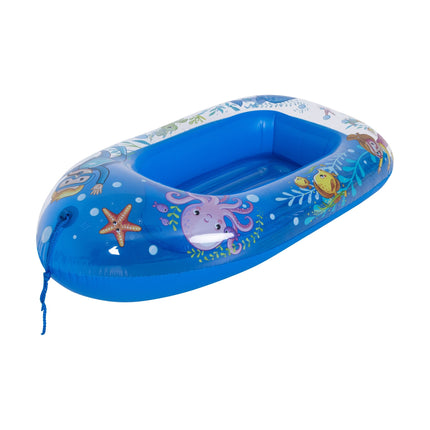 SunClub Opblaasbare Kinderboot Blauw – 105 x 65 cm – Opblaasbare Zwembadboot Met Trekkoord – Voor Kinderen 3-6 Jaar