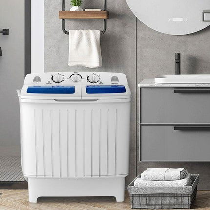 2de kansje Costway camping wasmachine met dubbele trommel 5 Kg was / 3 Kg centrifuge laadvermogen wit / blauw