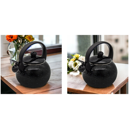Meyerhoff Fluitketel Theepot Look Emaille Zwart 2.2 Liter - Ook geschikt voor Inductie