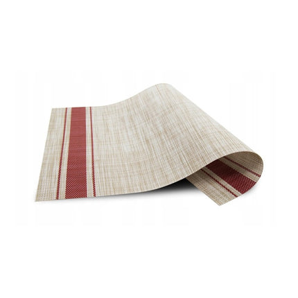 Placemats Set 6 Stuks 30x45 cm – Beige met Rode Strepen – Afwasbare Kunststof Placemats – Hittebestendig