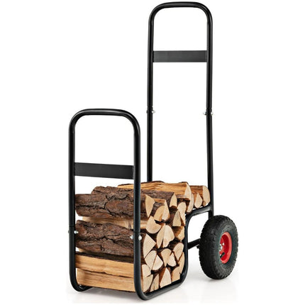 Trendmix Metalen Brandhoutkar 150 kg belasting 66 x 51 x 111 cm - Houtkar transportwagen - Brandhoutwagen Steekwagen - Slijt- en Stootvaste Rubberen Wielen
