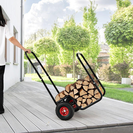 Trendmix Metalen Brandhoutkar 150 kg belasting 66 x 51 x 111 cm - Houtkar transportwagen - Brandhoutwagen Steekwagen - Slijt- en Stootvaste Rubberen Wielen