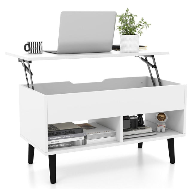 Trendmix Multifunctionele Salontafel Uitklapbaar Wit - Lift-Top Koffietafel - Verstelbare Woonkamer Tafel 80 x 40 x 44,5 cm
