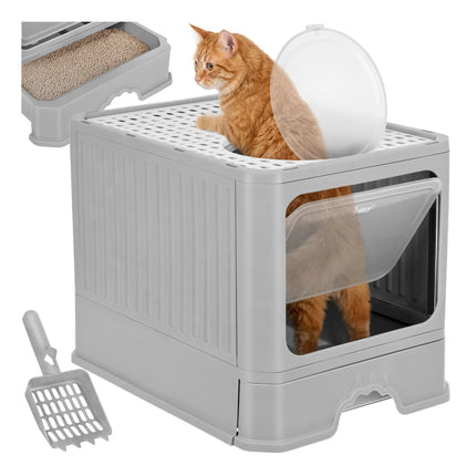 Gesloten Kattenbak 50 x 36 x 38 cm – Met Lade, Bovenuitgang & Schepje