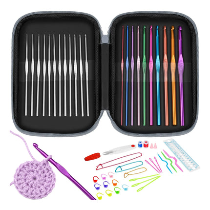 Haaknaaldenset 50-delig – 22 Haaknaalden 0,6-6,5 mm met Accessoires – Complete Haakset met Etui