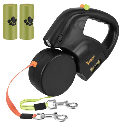 Dubbele Hondenriem voor 2 Honden – Automatische Rollijn 2 x 3 Meter – LED Lamp