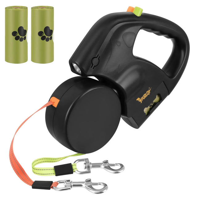 Dubbele Hondenriem voor 2 Honden – Automatische Rollijn 2 x 3 Meter – LED Lamp