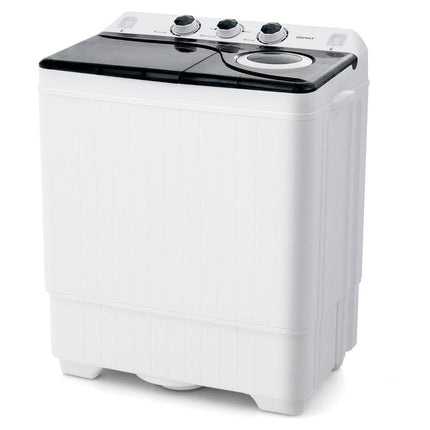 Costway XL Camping Wasmachine - Dubbele Trommel 6,5 kg Was & 2 kg Centrifugecapaciteit - Compacte Wasmachine – Studenten Wasmachine Zwart