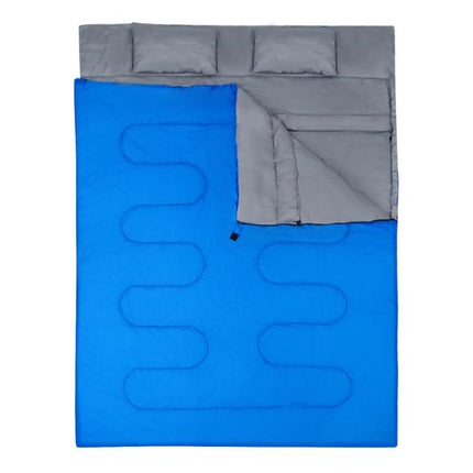 Trendmix Dubbele 2-in-1 Waterdichte Slaapzak Voor 2-personen -  Slaapzak met 2 Kussens en Draagtas voor Kamperen en Reizen 220x150 cm Blauw