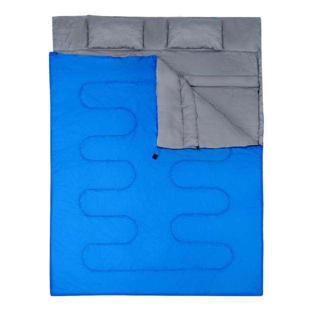 Trendmix Dubbele 2-in-1 Waterdichte Slaapzak Voor 2-personen -  Slaapzak met 2 Kussens en Draagtas voor Kamperen en Reizen 220x150 cm Blauw