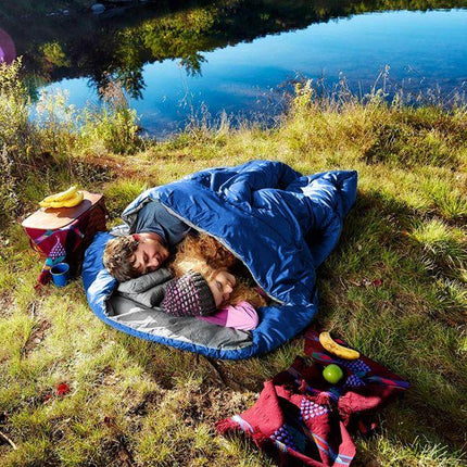 Trendmix Dubbele 2-in-1 Waterdichte Slaapzak Voor 2-personen -  Slaapzak met 2 Kussens en Draagtas voor Kamperen en Reizen 220x150 cm Blauw