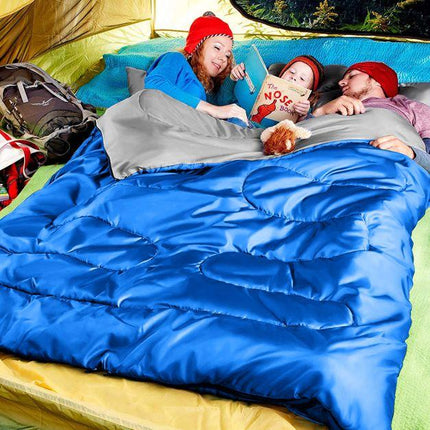 Trendmix Dubbele 2-in-1 Waterdichte Slaapzak Voor 2-personen -  Slaapzak met 2 Kussens en Draagtas voor Kamperen en Reizen 220x150 cm Blauw