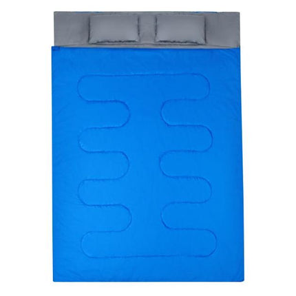 Trendmix Dubbele 2-in-1 Waterdichte Slaapzak Voor 2-personen -  Slaapzak met 2 Kussens en Draagtas voor Kamperen en Reizen 220x150 cm Blauw