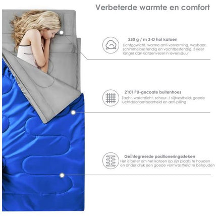 Trendmix Dubbele 2-in-1 Waterdichte Slaapzak Voor 2-personen -  Slaapzak met 2 Kussens en Draagtas voor Kamperen en Reizen 220x150 cm Blauw
