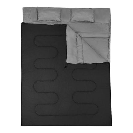 Trendmix Dubbele Slaapzak 2-in-1 – Waterdicht – Met 2 Kussens & Draagtas – 220x150 cm – Voor Kamperen & Reizen – Zwart