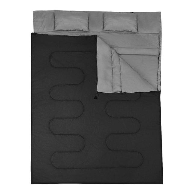 Trendmix Dubbele 2-in-1 Waterdichte Slaapzak Voor 2-personen -  Slaapzak met 2 Kussens en Draagtas voor Kamperen en Reizen 220x150 cm Zwart