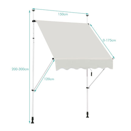 Trendmix Uitschuifbare Klemluifel Zonwering met Slinger - Hoogte Verstelbaar - 150 x 120 cm Beige