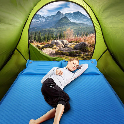 Trendmix 2 Persoons Zelfopblazende Slaapmat Met Kussens 187 x 131 x 4cm - Campingmat - Camping matras - Blauw