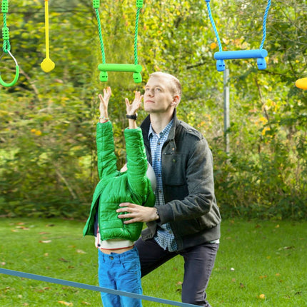 Trendmix Ninja Warrior Set 15 meter met 9 obstakels - Slackline Voor Kinderen - Buiten Speelset - Verstelbare Obstakels - Kleurrijke Speelset