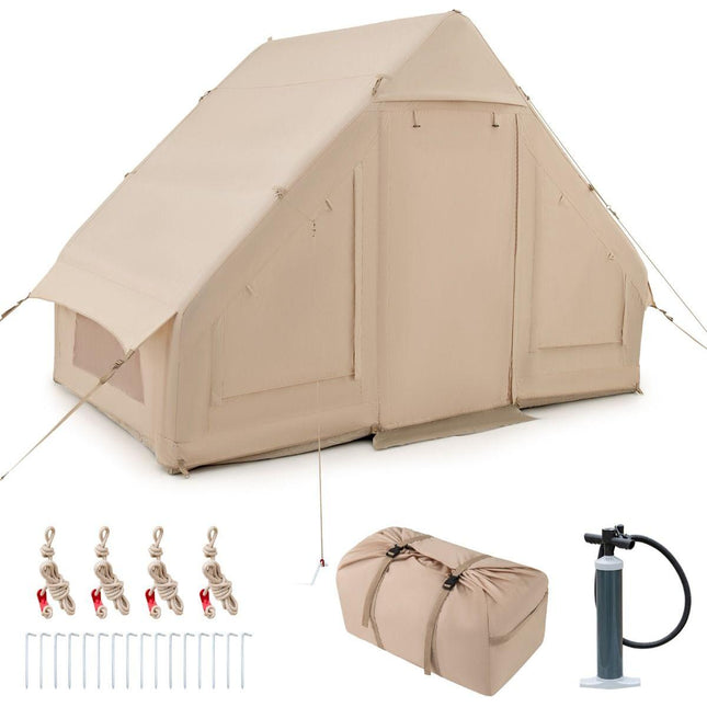 Trendmix Opblaasbare Tent Voor 4 Tot 6 Personen Beige - Kampeertent met Muskietennet - Wind- en waterdichte Katoenen Tent - 295 x 202 x 200 cm