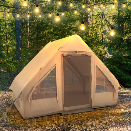 Trendmix Opblaasbare Tent Voor 4 Tot 6 Personen Beige - Kampeertent met Muskietennet - Wind- en waterdichte Katoenen Tent - 295 x 202 x 200 cm