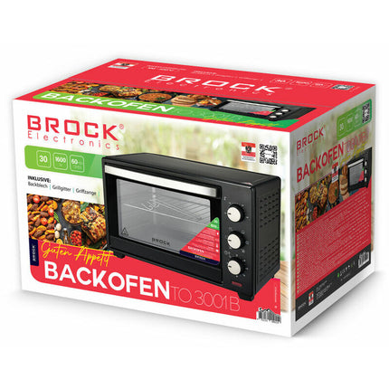 Brock Electronics Elektrische Mini Oven 30L – Vrijstaande Convectie Grill Oven 1600W - Zwart