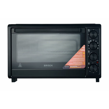 Brock Electronics Elektrische Mini Oven 50L Met 2 Keramische Kookplaten - Vrijstaande Convectie Oven Met Grill En 2 Kookplaten – 1800W - Zwart
