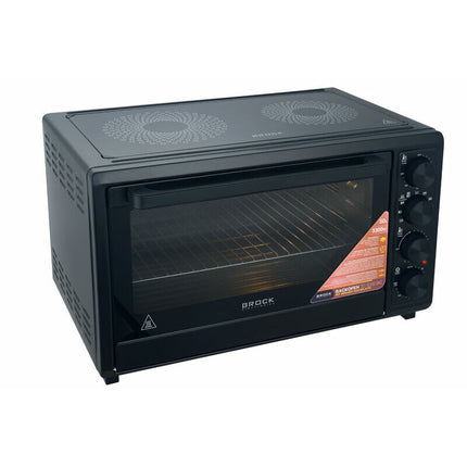 Brock Electronics Elektrische Mini Oven 50L Met 2 Keramische Kookplaten - Vrijstaande Convectie Oven Met Grill En 2 Kookplaten – 1800W - Zwart
