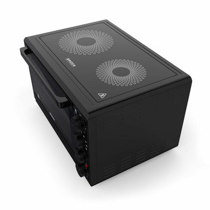 Brock Electronics Elektrische Mini Oven 50L Met 2 Keramische Kookplaten - Vrijstaande Convectie Oven Met Grill En 2 Kookplaten – 1800W - Zwart