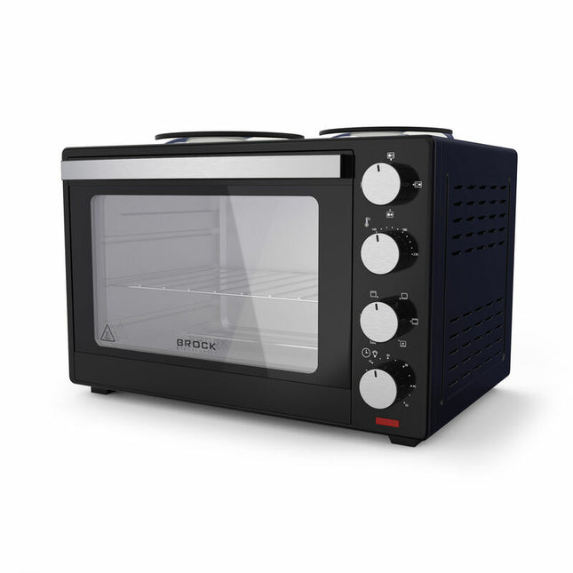 Brock Electronics Elektrische Mini Oven 30L met 2 Kookplaten – Vrijstaande Convectie Oven met Grill en Kookplaten – 1600W - Zwart