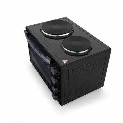 Brock Electronics Elektrische Mini Oven 30L met 2 Kookplaten – Vrijstaande Convectie Oven met Grill en Kookplaten – 1600W - Zwart