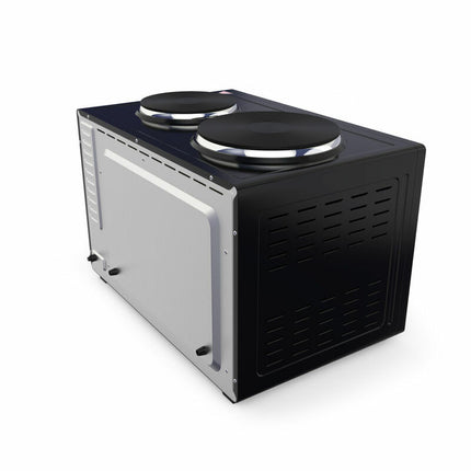 Brock Electronics Elektrische Mini Oven 30L met 2 Kookplaten – Vrijstaande Convectie Oven met Grill en Kookplaten – 1600W - Zwart