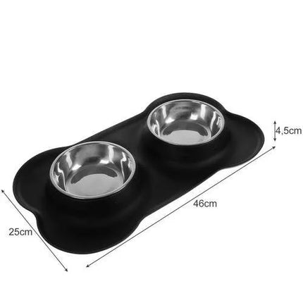 Dubbele Voerbak Hond 2 x 450 ml – RVS Voer- & Drinkbak met Siliconen Antislipmat
