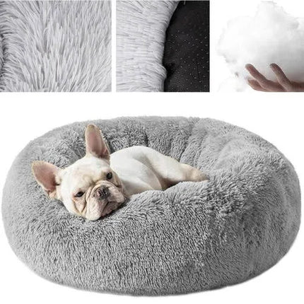 Ronde Hondenmand 60 cm – Zachte Pluche Donut Hondenmand Maat M – Grijs
