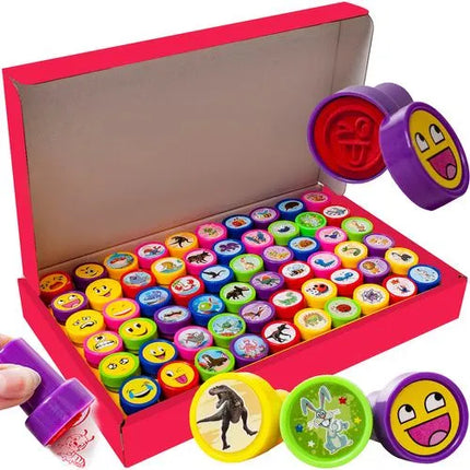 Stempelset Kinderen 60 Stuks – Zelfinktende Stempels – Dieren & Smileys – 6 Kleuren