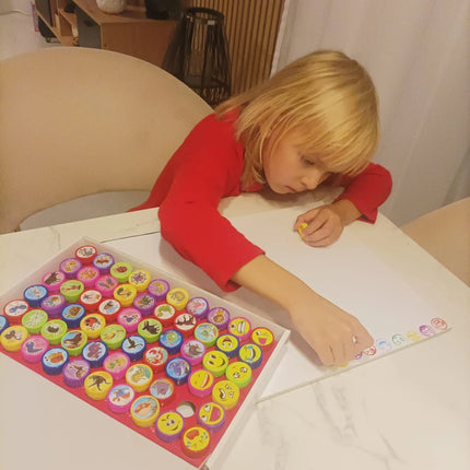Stempelset Kinderen 60 Stuks – Zelfinktende Stempels – Dieren & Smileys – 6 Kleuren