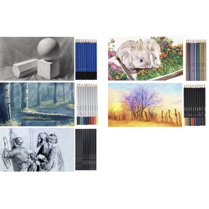 Tekenset 74-delig – Schetsset met Tekenpotloden, Houtskool & Aquarelpotloden – Met Etui